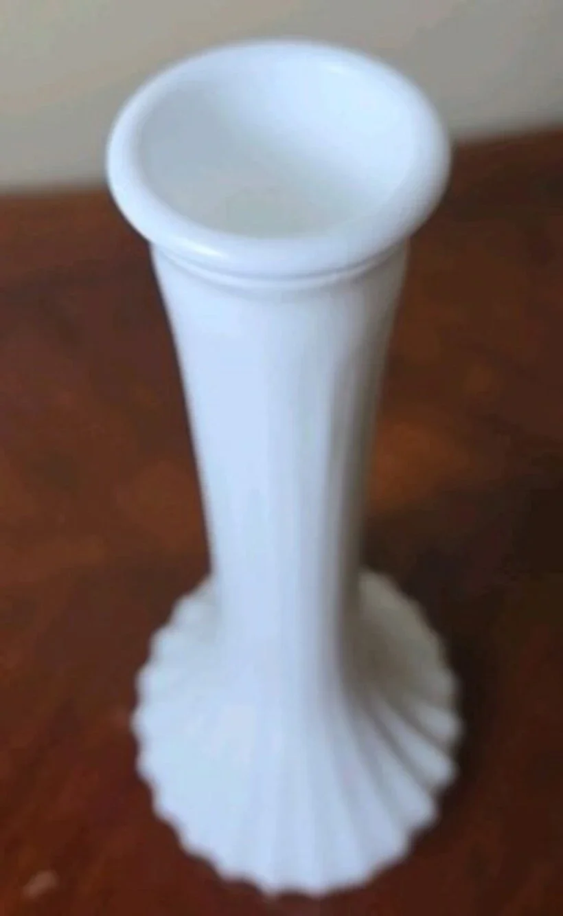 Hoosier Milk Glass Ribbed Flower Vase #8 4096, White Bud Vase 9